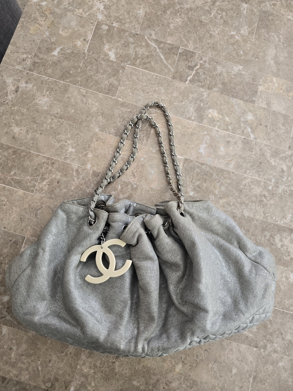 Chanel Silver Melrose Cabas Bag
